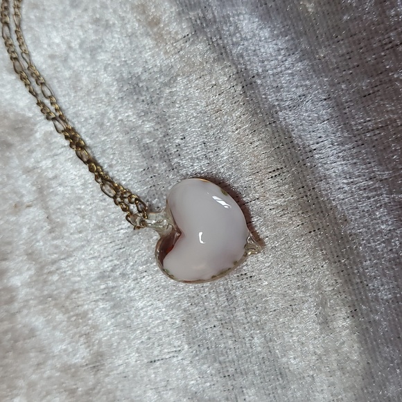 Murano Glass Lampwork Heart Pendant Necklace Orange Flower Gold Tone - Picture 5 of 5